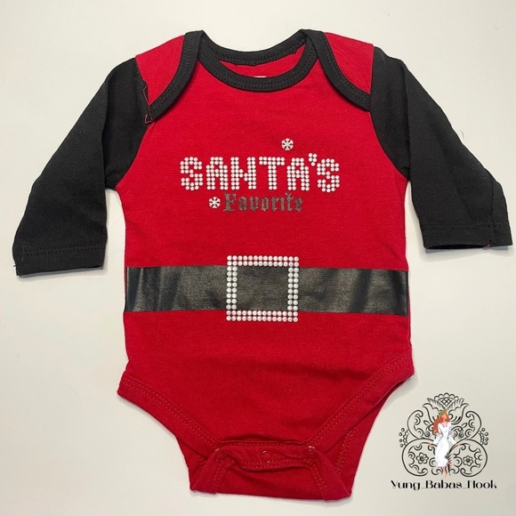 Baby Glam Other - Baby Glam Newborn Santa’s Favorite NB Red and Black Long Sleeve Snaps PRELOVED